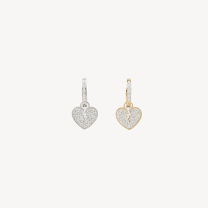 Orecchini CUORE-SPEZZATO con Cuore Pendente in Strass