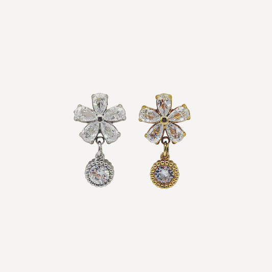 Orecchini FLOWER-ZIRCONI Regolabile con Fiore e Zirconi Splendenti